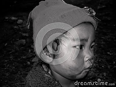 A Close up portrait of Nepal`s kid . Editorial Stock Photo