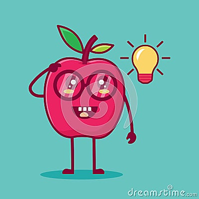 Cute nerd apple character vector illustration in flat style. suitable for icon, symbol,mascot Cartoon Illustration