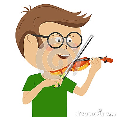 Cute nerd little boy with glasses plays violin Vector Illustration