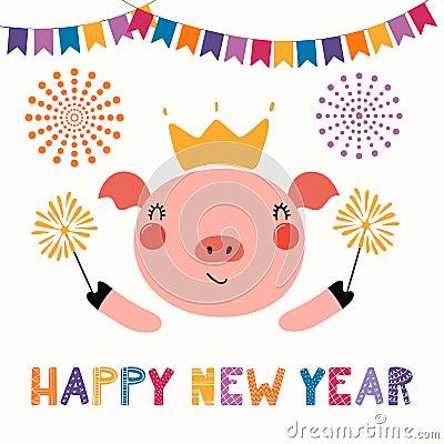 Cute new year pig Vector Illustration
