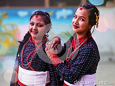 Cute Newari Girls Editorial Stock Photo