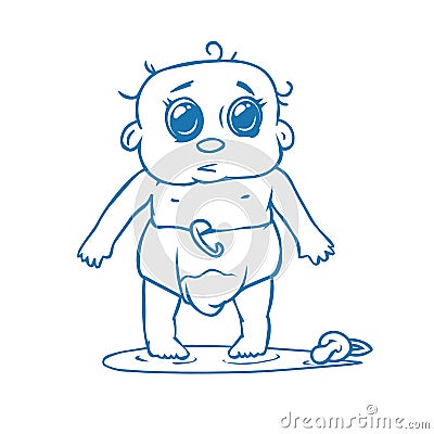 Cute newborn baby peed in diapers Vector Illustration