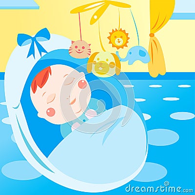 Cute newborn baby sleeping Vector Illustration