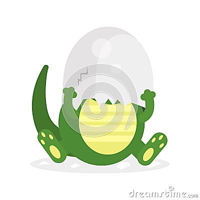 Cute newborn crocodile character, funny reptile in egg shell on his head cartoon Illustration Stock Photo