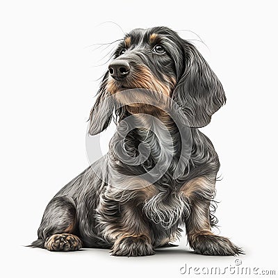 Cute nice dog breed wire-haired dachshund isolated on white close-up, beautiful pet, Stock Photo