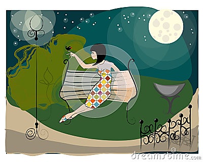 Cute nighttime in the park Vector Illustration