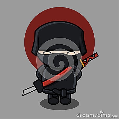 Cute ninja clipart, cartoon with simple concept Vector Illustration