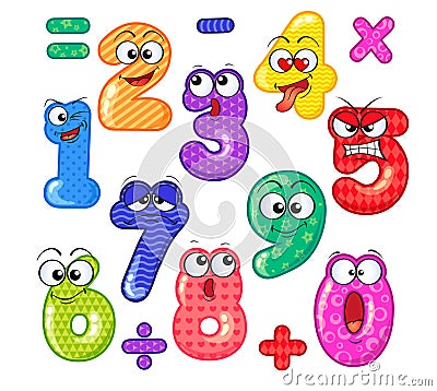 Cute number characters. Emoticon Vector Illustration