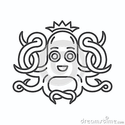 Cute Octopus with crown logo. Isolated octopus on white background Stock Photo
