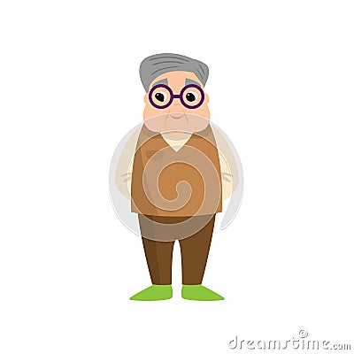 Cute old man with grey hair waiting his friends and children Vector Illustration