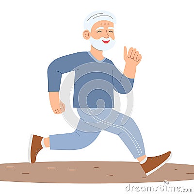 cute old man runs. healthy lifestyle, self-care, sports. vector illustration Vector Illustration