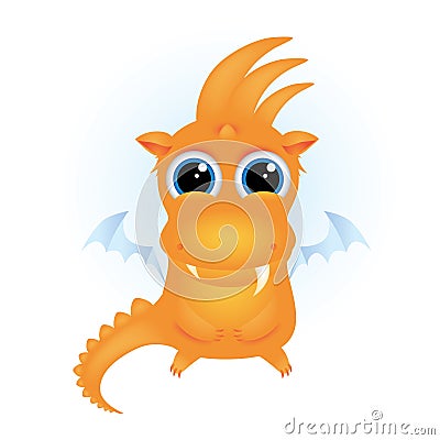 Cute orange cartoon dragon Vector Illustration