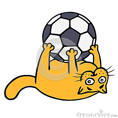 Cute orange cat is playing with a soccer ball. Vector illustration Vector Illustration