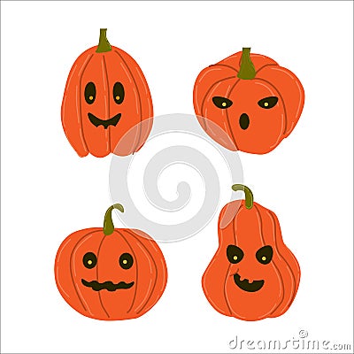 cute orange pumkin characters in cartoon style Vector Illustration