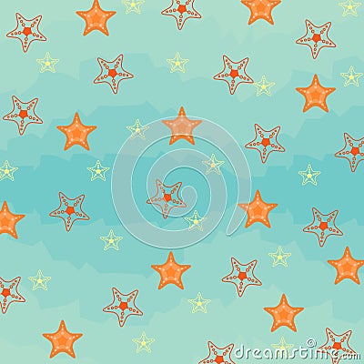 Cute Orange yellow blue starfish background Stock Photo