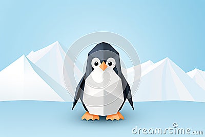 cute origami penguin AI generated Stock Photo