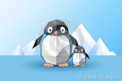 cute origami penguins AI generated Stock Photo