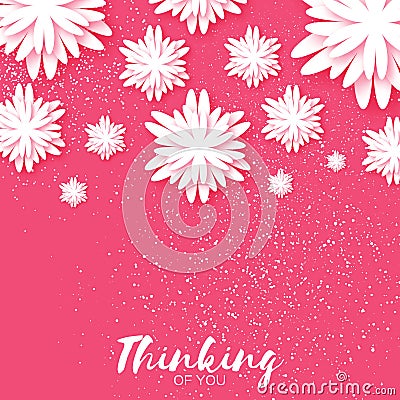 Cute Origami Pink Floral Greeting Card with place for text. Vector Illustration