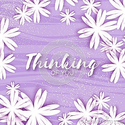 Cute Origami Purple Floral Greeting Card with place for text. Vector Illustration