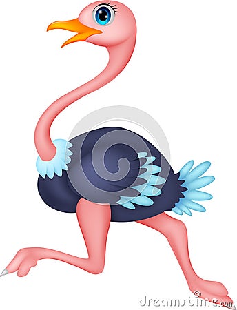 Cute ostrich cartoon running Vector Illustration