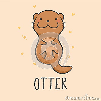 Cute Otter cartoon hand drawn style Vector Illustration