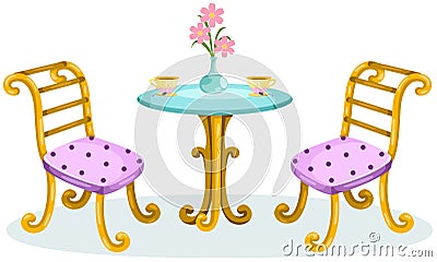Cute outdoor coffee table with chairs Vector Illustration