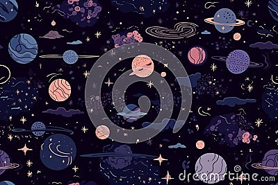Cute outer space seamless background pattern. Generative ai Stock Photo