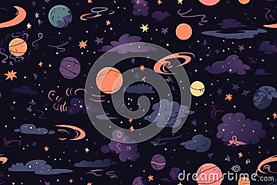 Cute outer space seamless background pattern. Generative ai Stock Photo