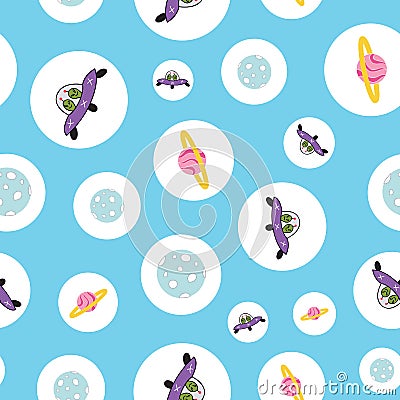 Cute outer space seamless pattern design blue background Vector Illustration