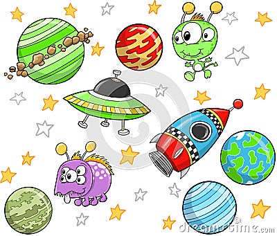 Cute outer Space Set Vector Illustration
