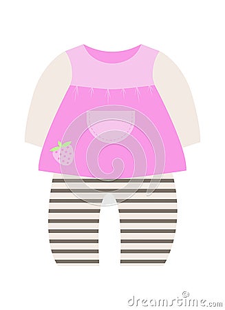 Cute outfit for baby girl with pink long sleeve t-shirt with strawberry and pants Cartoon Illustration