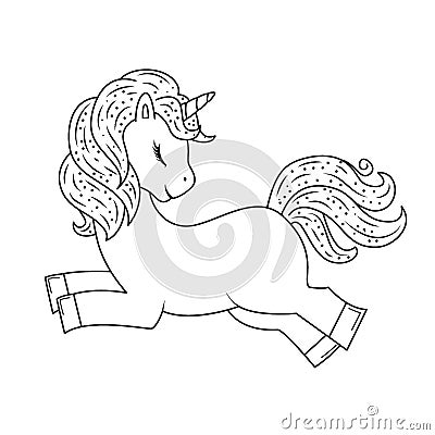 Cute outline doodle unicorn jumps. Hand drawn elements Vector Illustration