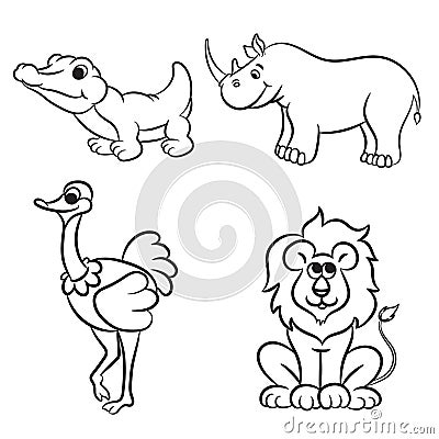 Cute outlined zoo animals collection Vector Illustration