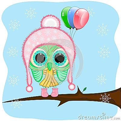 Cute owl and air balloons cartoon vector Vector Illustration