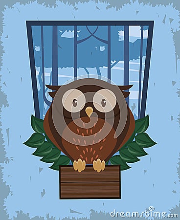 Cute owl bird character icon Vector Illustration