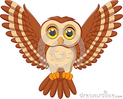 Cute owl cartoon flying Vector Illustration