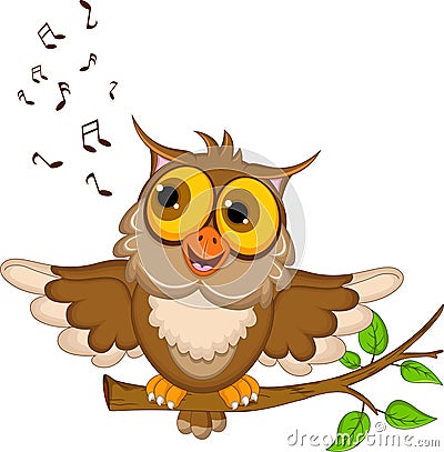 Cute owl cartoon singing Stock Photo