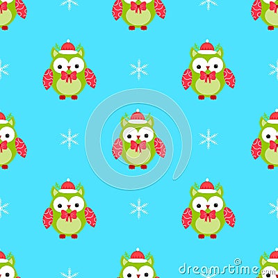 Cute owl christmas seamless pattern horn, bow Stock Photo