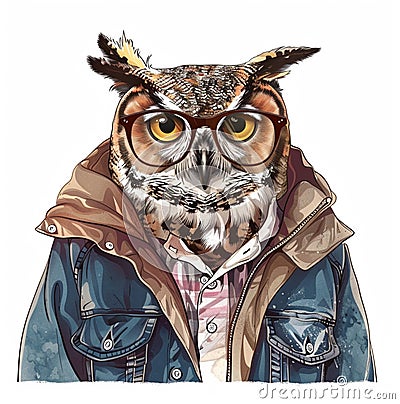 Illustration of cool funny casuals owl Stock Photo