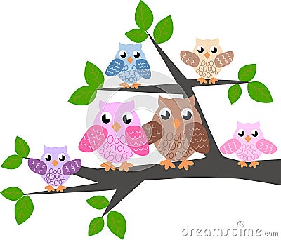 A cute owl family Vector Illustration