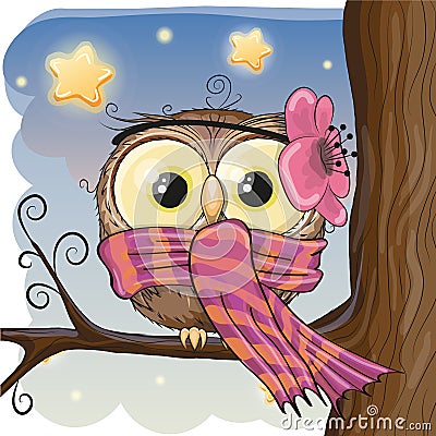 Cute Owl on a brunch Vector Illustration
