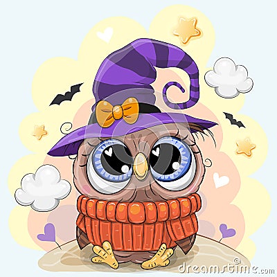 Cute Owl in a halloween hat Vector Illustration