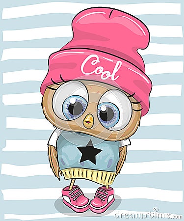 Cute Owl in a hat and scarf Vector Illustration