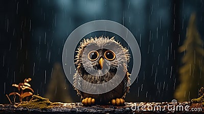 Cute Owl In The Rain: Hd Wallpaper With Satirical Twist Stock Photo