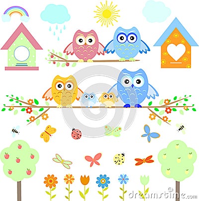 Cute owl Set of elements for design, Stock Photo