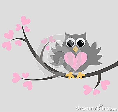 a cute owl sitting on a branch Vector Illustration