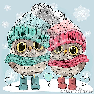 Cute Owls Boy and Girl Vector Illustration