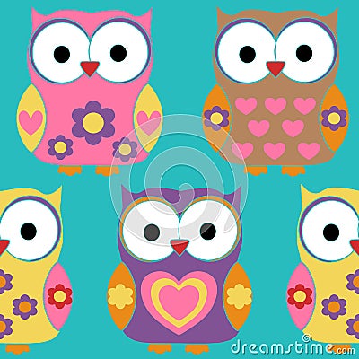 Cute Owls Surface Pattern Vector, Owls Repeat Pattern for Textile Design, Fabric Printing, Stationary, Packaging, Wallpaper or Bac Stock Photo