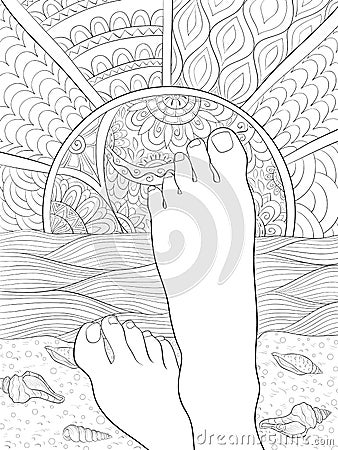 Adult coloring book,page a cute pair of feet feet image for relaxing. Vector Illustration