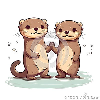 Cute pair of otters holding hands. Stock Photo